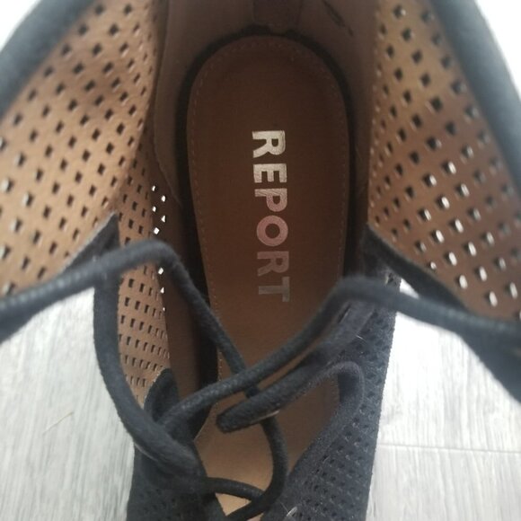 Report Open Toe Shoes Women’s Size 8 Heel Pumps Suede Black Perforated Manmade - Picture 6 of 12